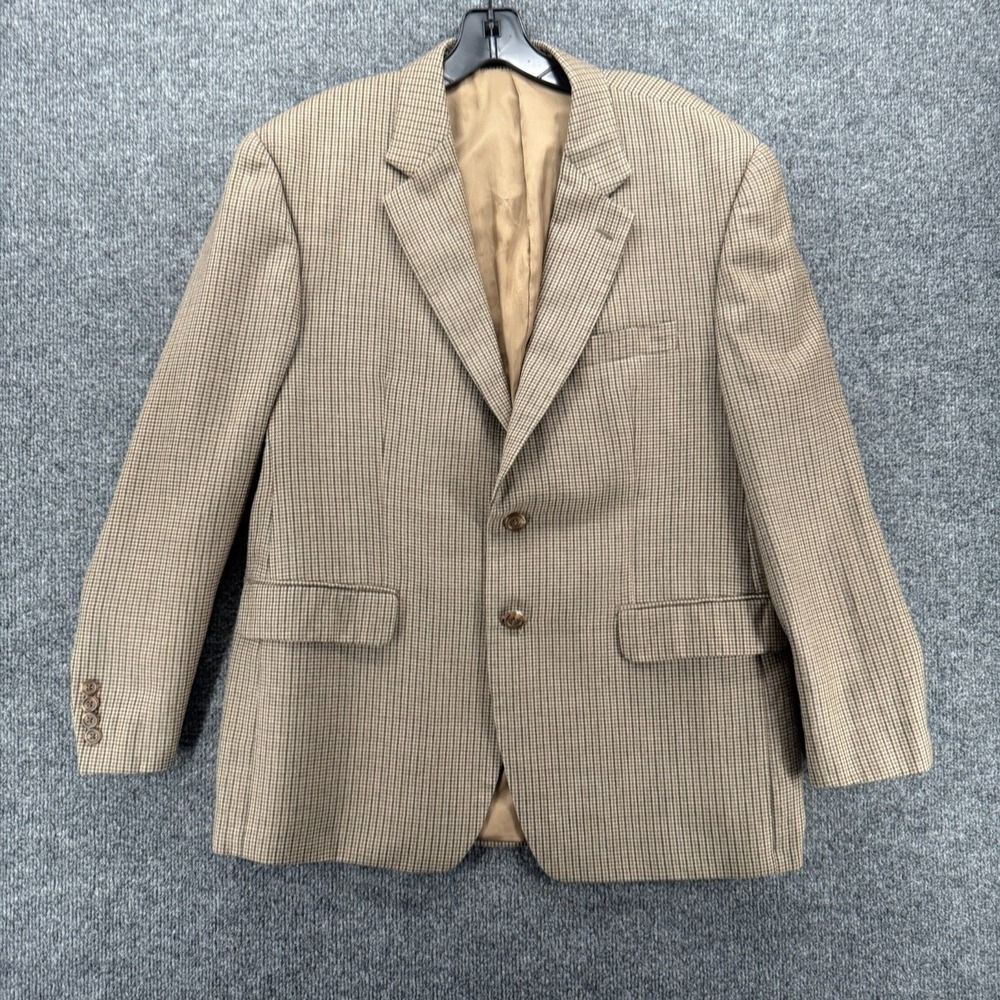 Chaps Blazer Jacket Mens 42S Houndstooth Silk Wool Button Up Sport Coat Academia